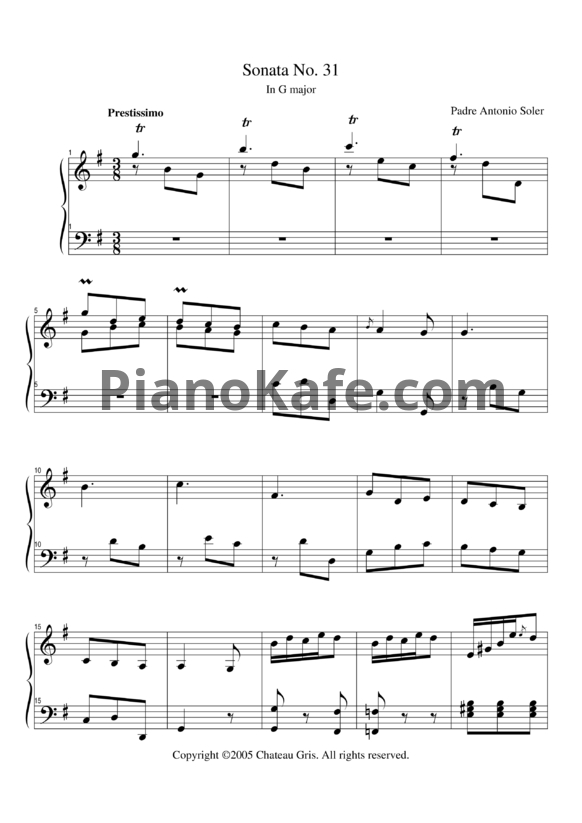 Ноты Antonio Soler - Sonata No. 31 in G major - PianoKafe.com