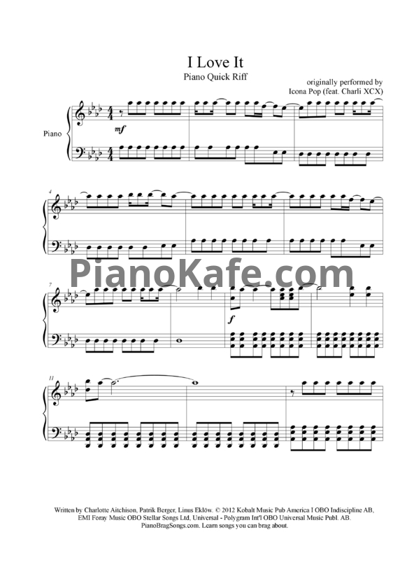 Ноты Icona Pop feat. Charli XCX - I love it - PianoKafe.com