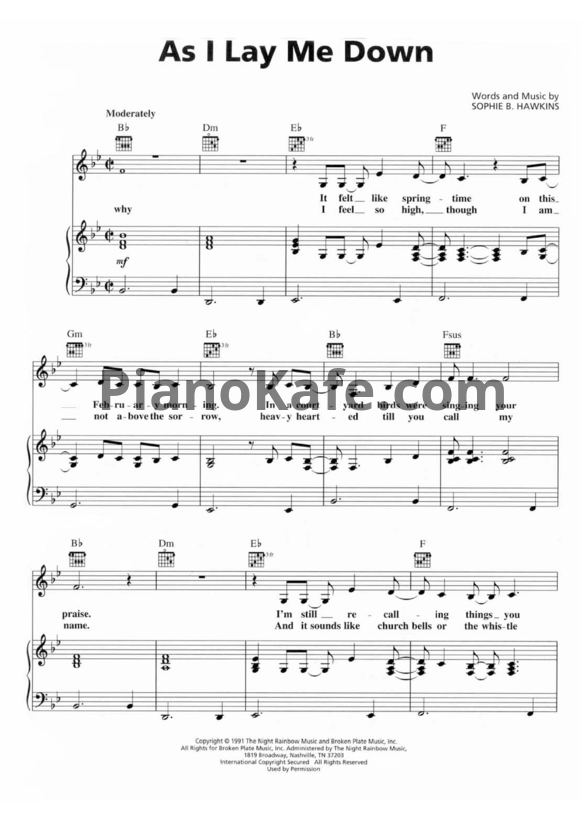 Ноты Sophie B. Hawkins - As I lay me down - PianoKafe.com