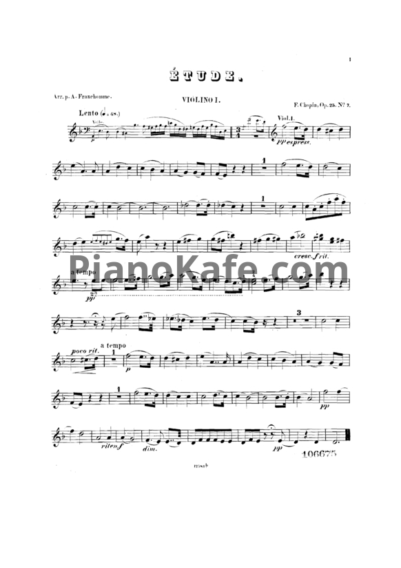 Ноты Фредерик Шопен - Этюд (Op. 25 №7) для 2 скрипок - PianoKafe.com