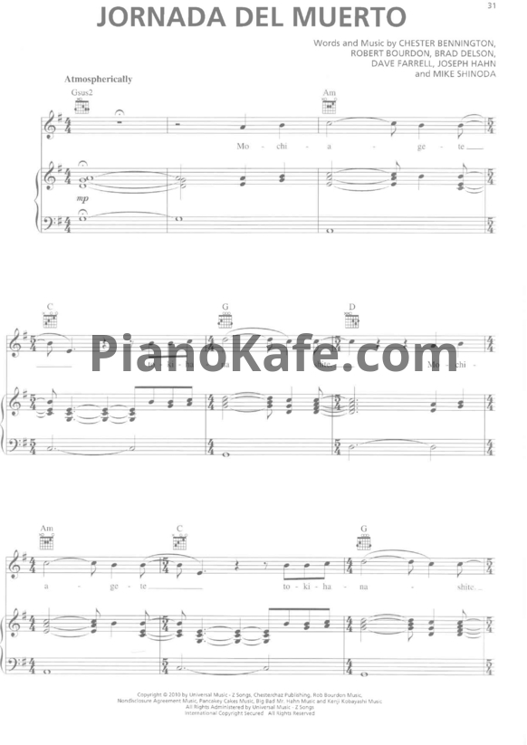 Ноты Linkin Park - Jornada del muerto - PianoKafe.com
