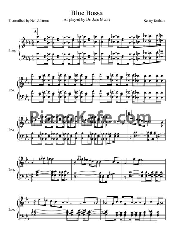 Ноты Kenny Dorham - Blue Bossa - PianoKafe.com