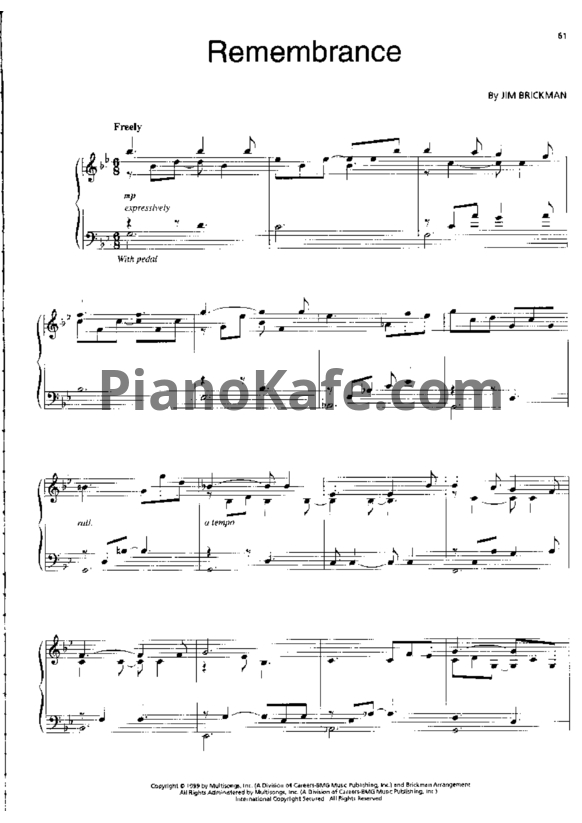 Ноты Jim Brickman - Remembrance - PianoKafe.com