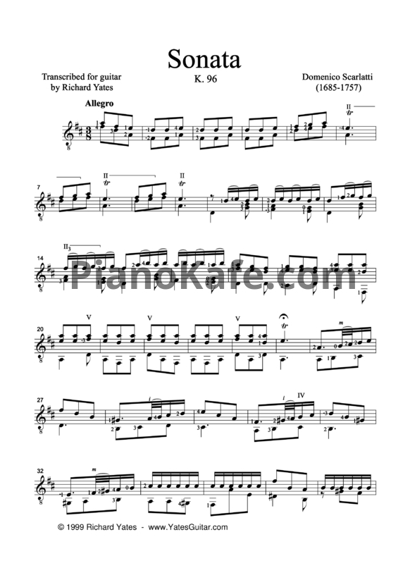 Ноты Д. Скарлатти - Соната K96/L465 - PianoKafe.com