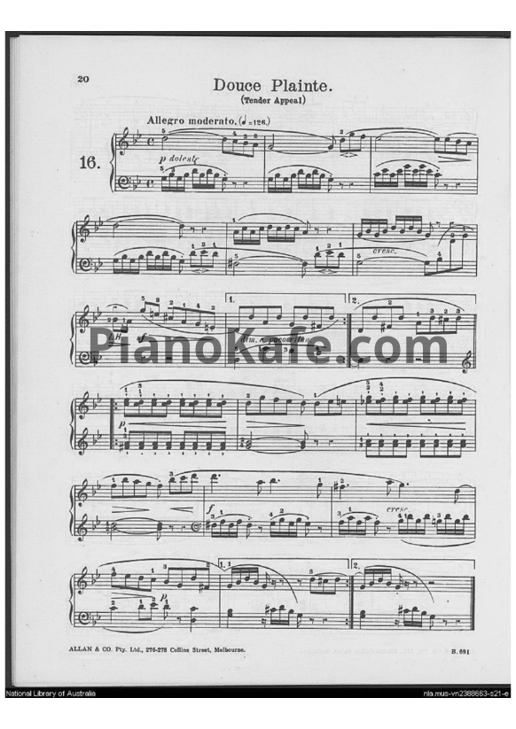 Ноты Фридрих Бургмюллер - Этюд Douce plainte (Tender appeal) (Op. 100, №16) - PianoKafe.com
