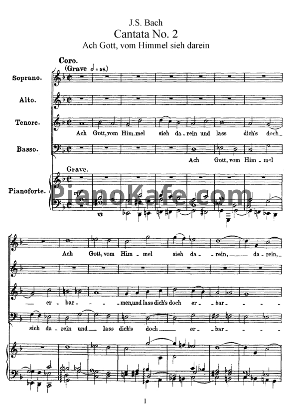 Ноты И. Бах - Кантата №2 "Ach Gott, von  Himmel sieh' darein" (BWV 002) - PianoKafe.com