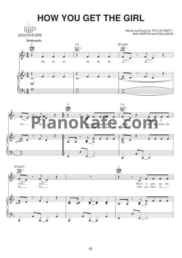 Ноты Taylor Swift - How you get the girl (Версия 2) - PianoKafe.com
