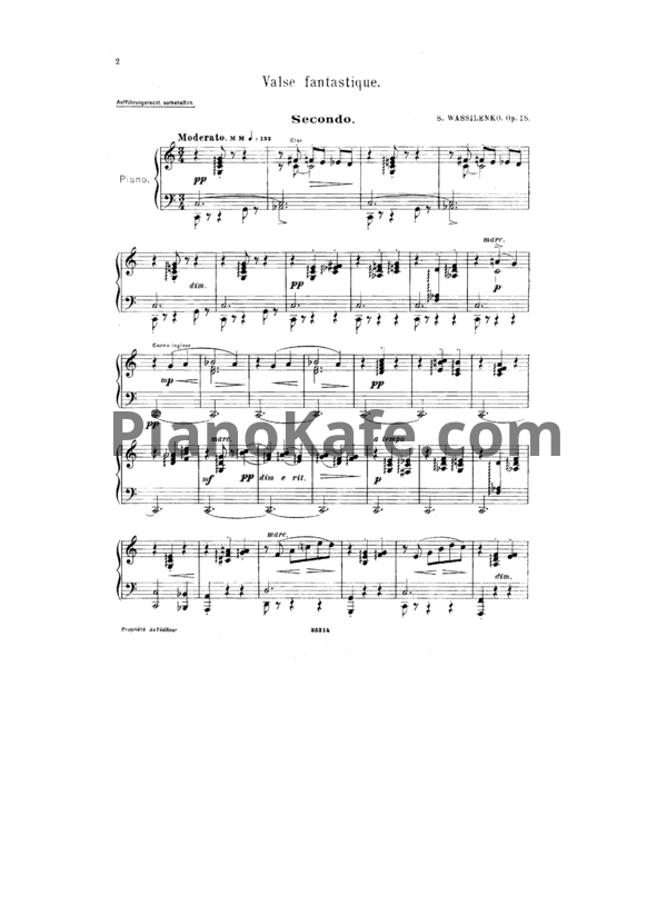 Ноты С. Василенко - Фантастический вальс (Op.18) для фортепиано в 4 руки - PianoKafe.com