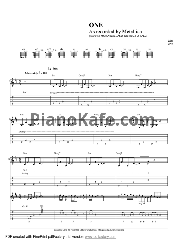 Ноты Metallica - One - PianoKafe.com