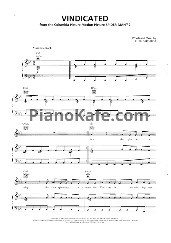 Ноты Dashboard Confessional - Vindicated - PianoKafe.com