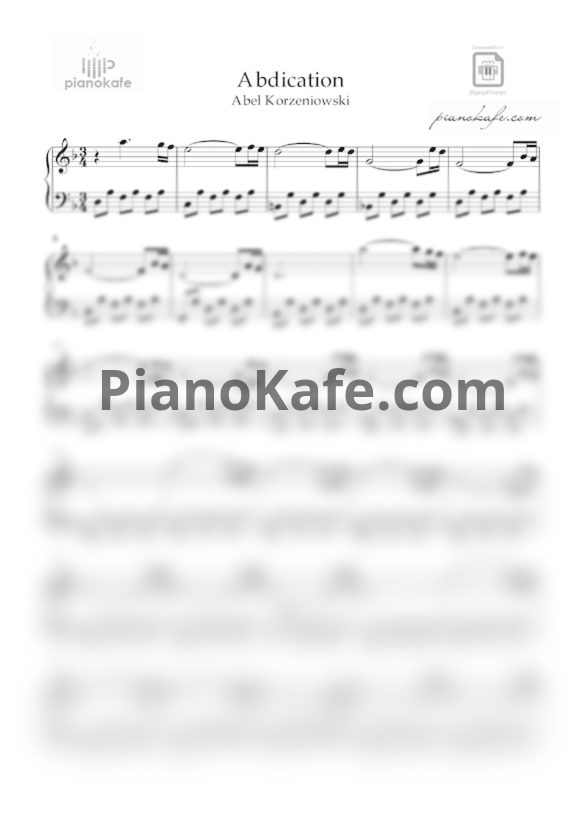 Ноты Abel Korzeniowski - Abdication - PianoKafe.com