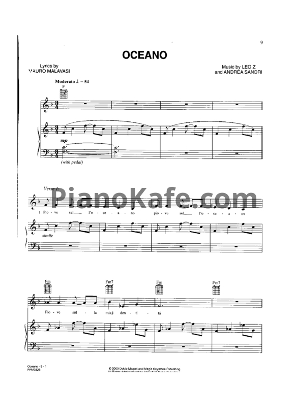 Ноты Josh Groban - Oceano - PianoKafe.com