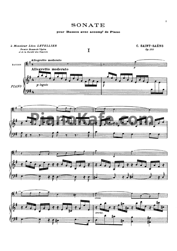 Ноты Камиль Сен-Санс - Соната для фагота (Op. 168) - PianoKafe.com