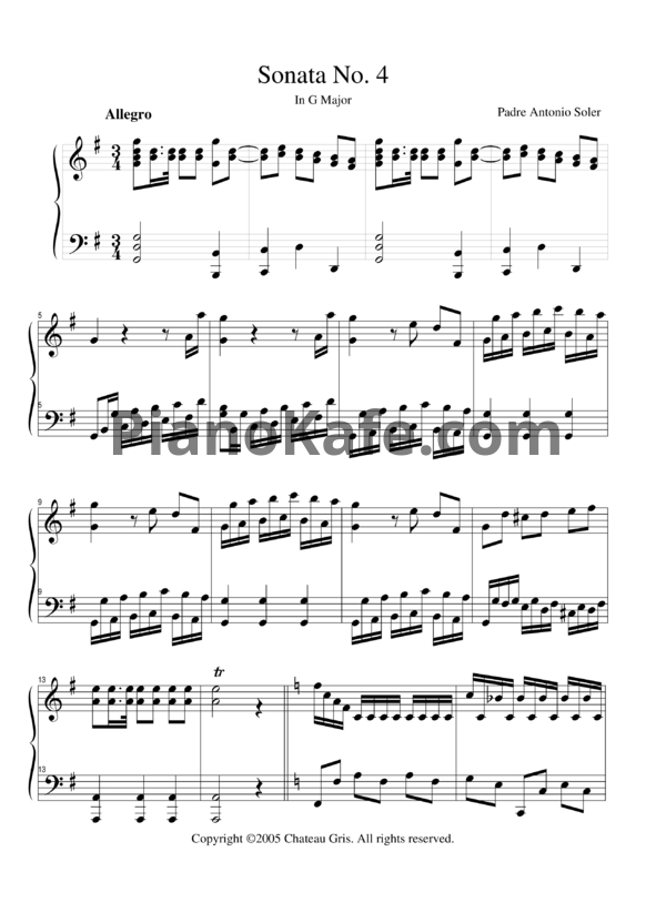 Ноты Antonio Soler - Sonata 4 in G major - PianoKafe.com