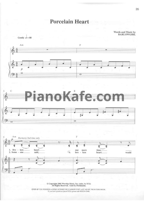 Ноты Barlow Girl - Porcelain hear - PianoKafe.com