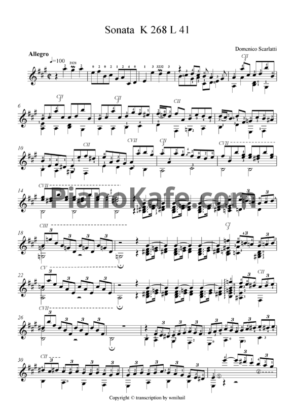 Ноты Д. Скарлатти - Соната K268/L41 - PianoKafe.com