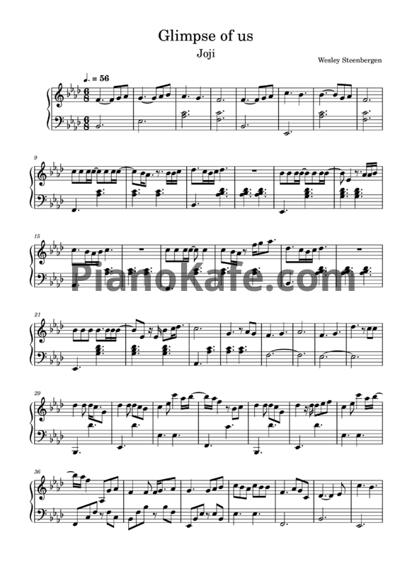Ноты Joji - Glimpse of us - PianoKafe.com