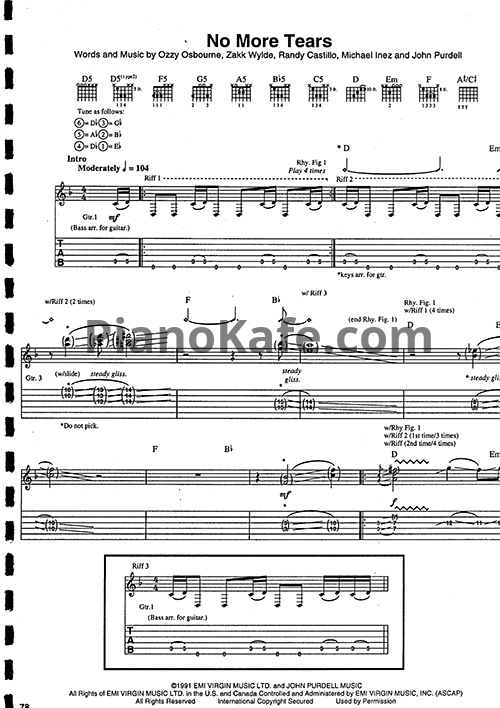 Ноты Ozzy Osbourne - No more tears (Guitar Tabs & Voice) - PianoKafe.com