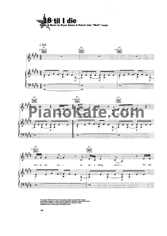 Ноты Bryan Adams - 18 til I die - PianoKafe.com