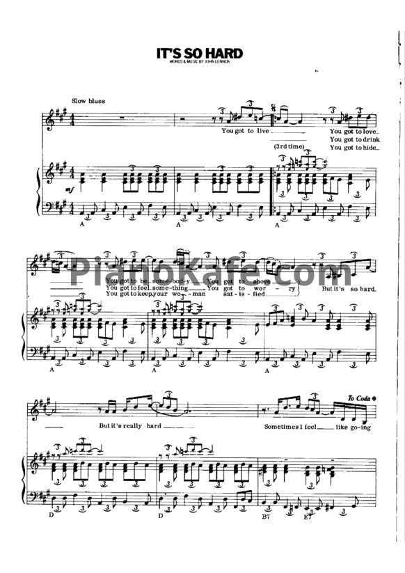 Ноты John Lennon - It's so hard - PianoKafe.com