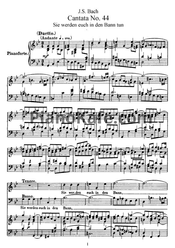 Ноты И. Бах - Кантата №44 "Sie werden euch in den bann tun" (BWV 44) - PianoKafe.com