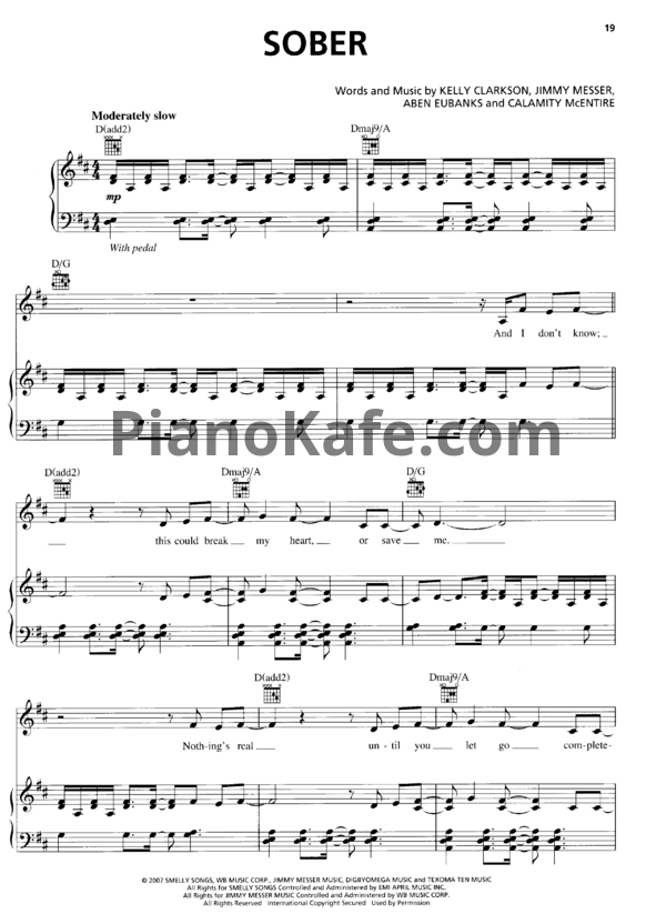 Ноты Kelly Clarkson - Sober - PianoKafe.com