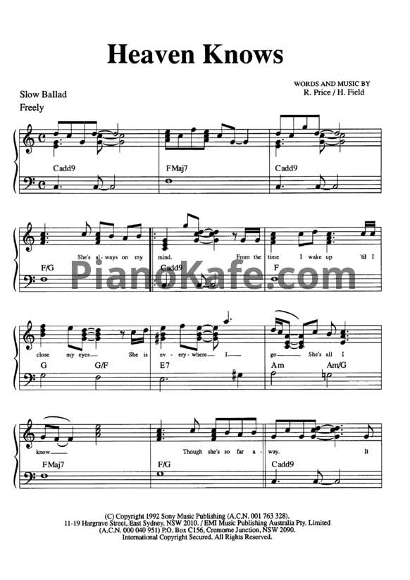 Ноты Rick Price - Heaven knows - PianoKafe.com