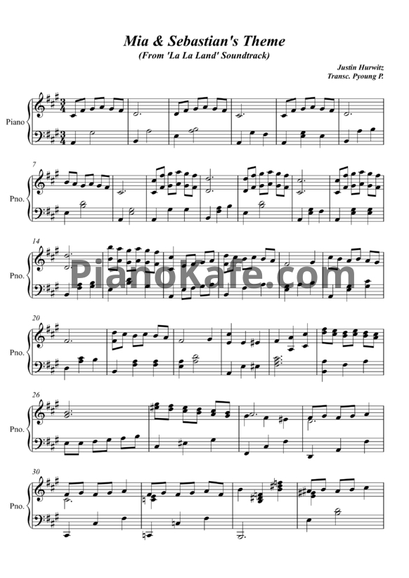Ноты Justin Hurwitz - Mia & Sebastian's theme - PianoKafe.com