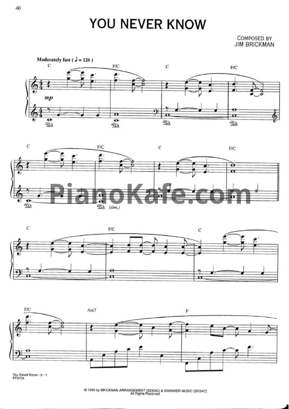 Ноты Jim Brickman - You never know - PianoKafe.com