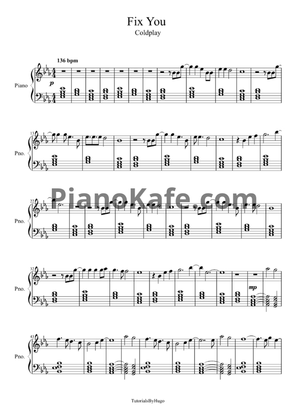 Ноты Coldplay - Fix you (Версия 3) - PianoKafe.com