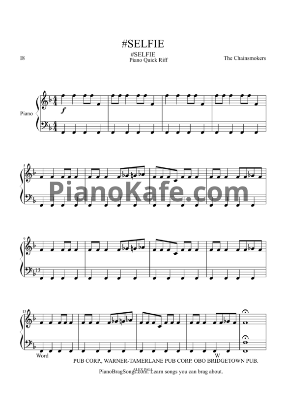 Ноты The Chainsmokers - Selfie - PianoKafe.com
