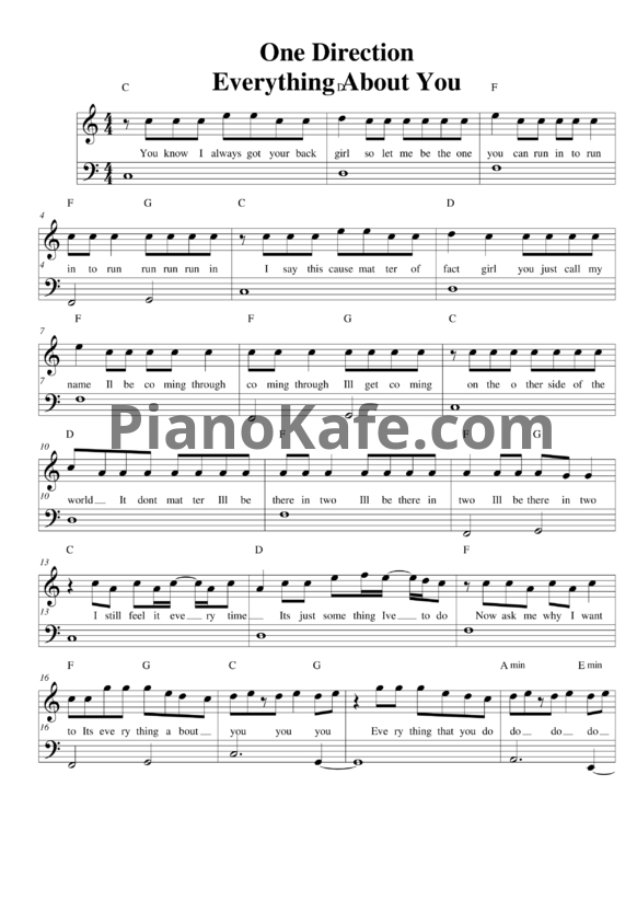 Ноты One Direction - Everything about you - PianoKafe.com