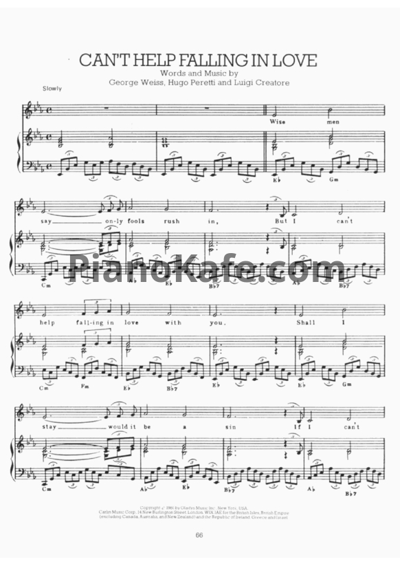 Ноты Elvis Presley - I can't help falling in love (Версия 2) - PianoKafe.com