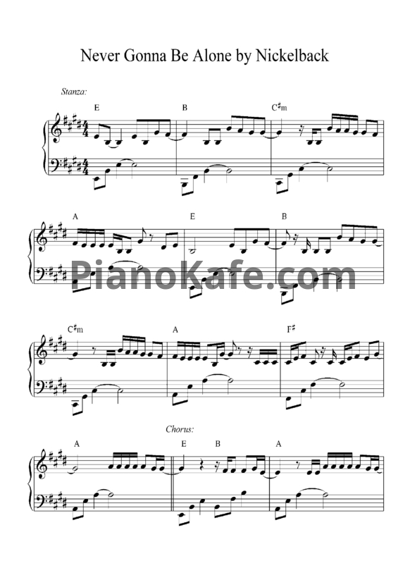 Ноты Nickelback - Never gonna be alone - PianoKafe.com