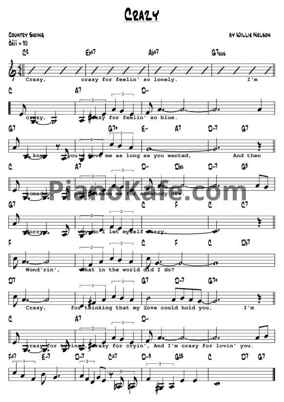 Ноты Willie Nelson - Crazy (тромбон) - PianoKafe.com