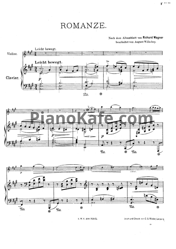 Ноты Р. Вагнер - "Листок из альбома" для Княгини Меттерних (WWV 94) - PianoKafe.com