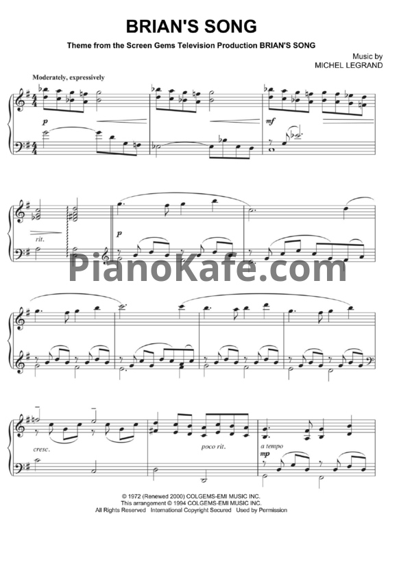 Ноты Michel Legrand - Brian's song - PianoKafe.com