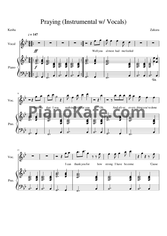 Ноты Kesha - Praying - PianoKafe.com
