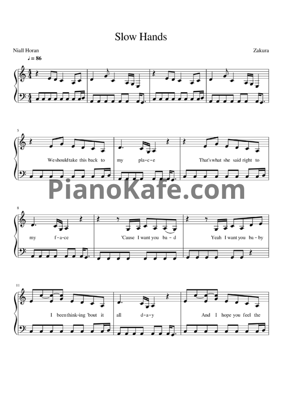 Ноты Niall Horan - Slow hands - PianoKafe.com