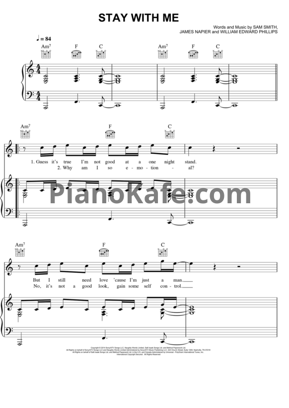 Ноты Sam Smith - Stay with me (Версия 2) - PianoKafe.com