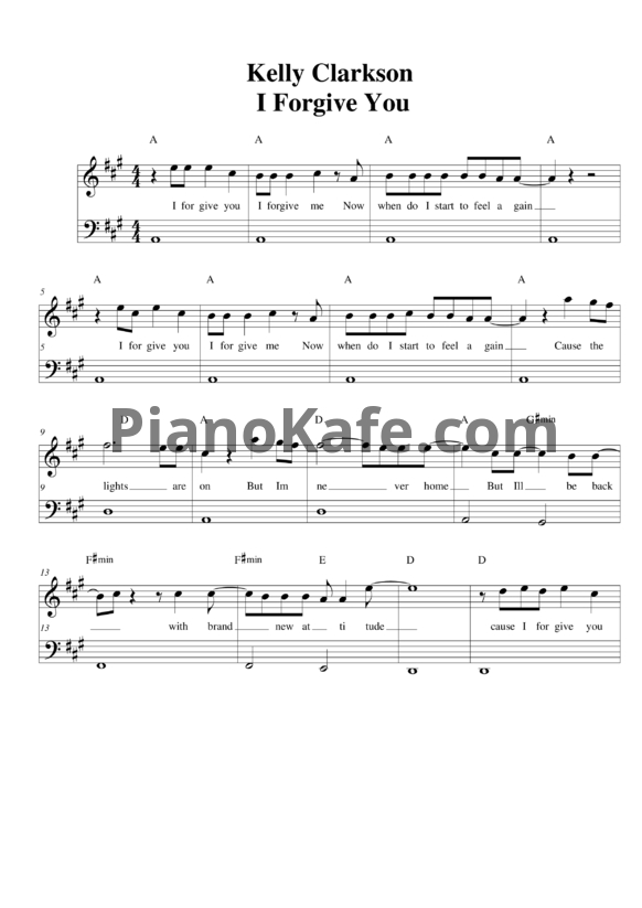 Ноты Kelly Clarkson - I forgive you - PianoKafe.com