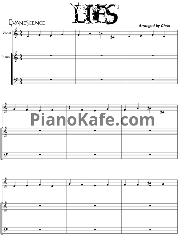 Ноты Evanescence - Lies - PianoKafe.com