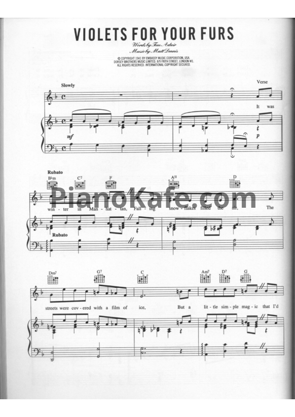 Ноты Billie Holiday - Violets for your furs - PianoKafe.com