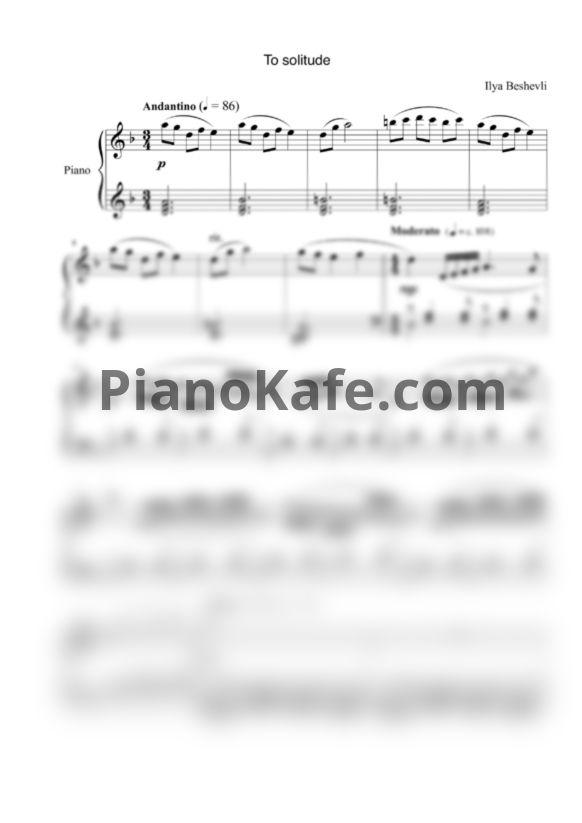 Ноты Ilya Beshevli - To solitude - PianoKafe.com