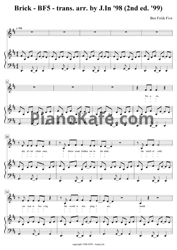Ноты Ben Folds Five - Brick - PianoKafe.com
