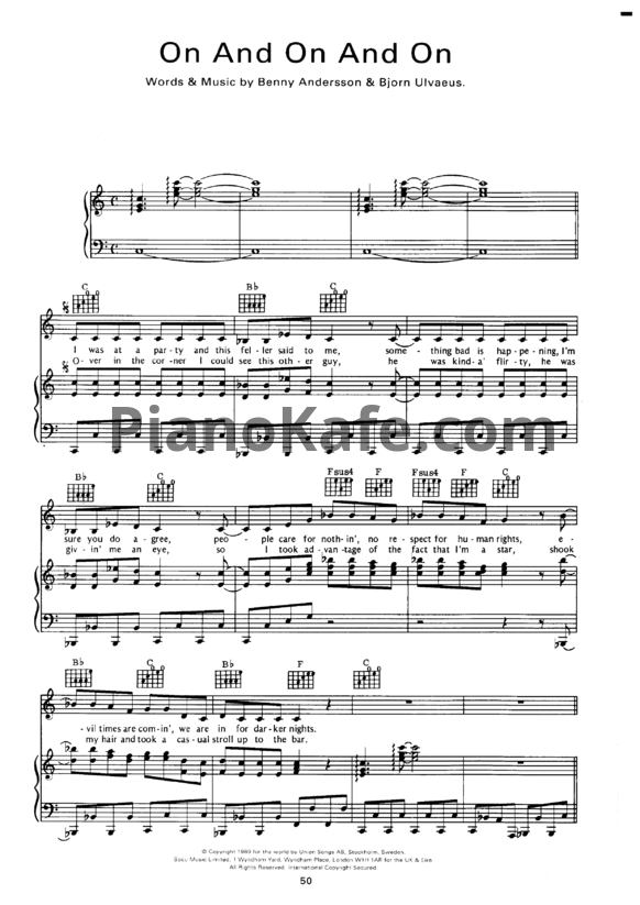 Ноты ABBA - On and on and on - PianoKafe.com