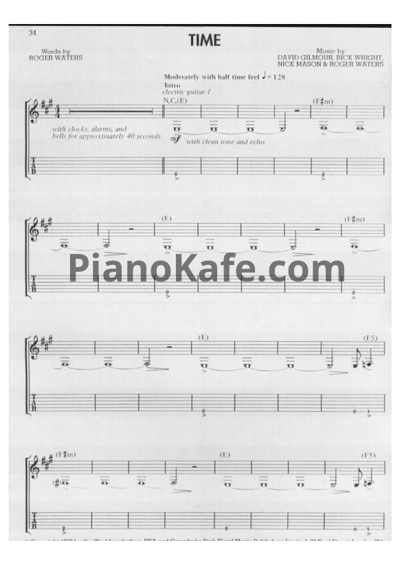 Ноты Pink Floyd - Time (Guitar tabs) - PianoKafe.com
