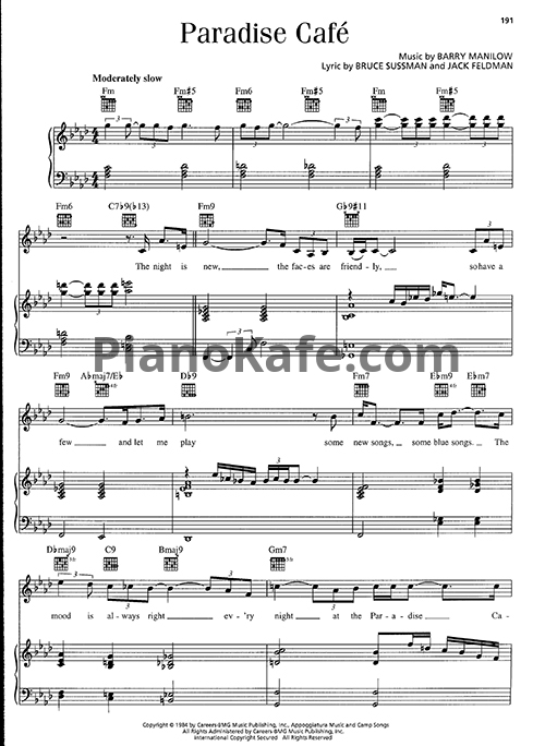 Ноты Barry Manilow - Paradise cafe - PianoKafe.com