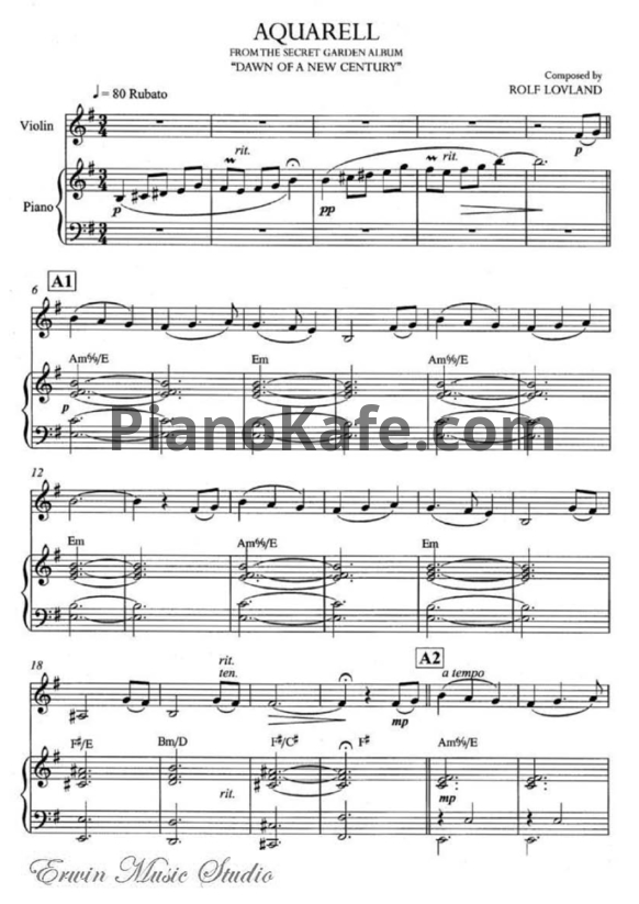 Ноты Secret Garden - Aquarell (для пианино и скрипки) - PianoKafe.com