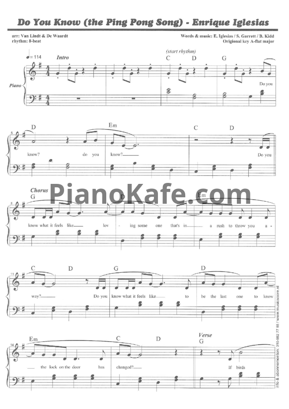 Ноты Enrique Iglesias - Do you know (the Ping Pong song) - PianoKafe.com